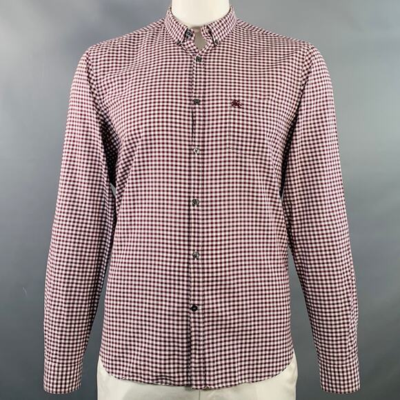 BURBERRY BRIT Size XL Burgundy White Gingham Cotton Long Sleeve Shirt